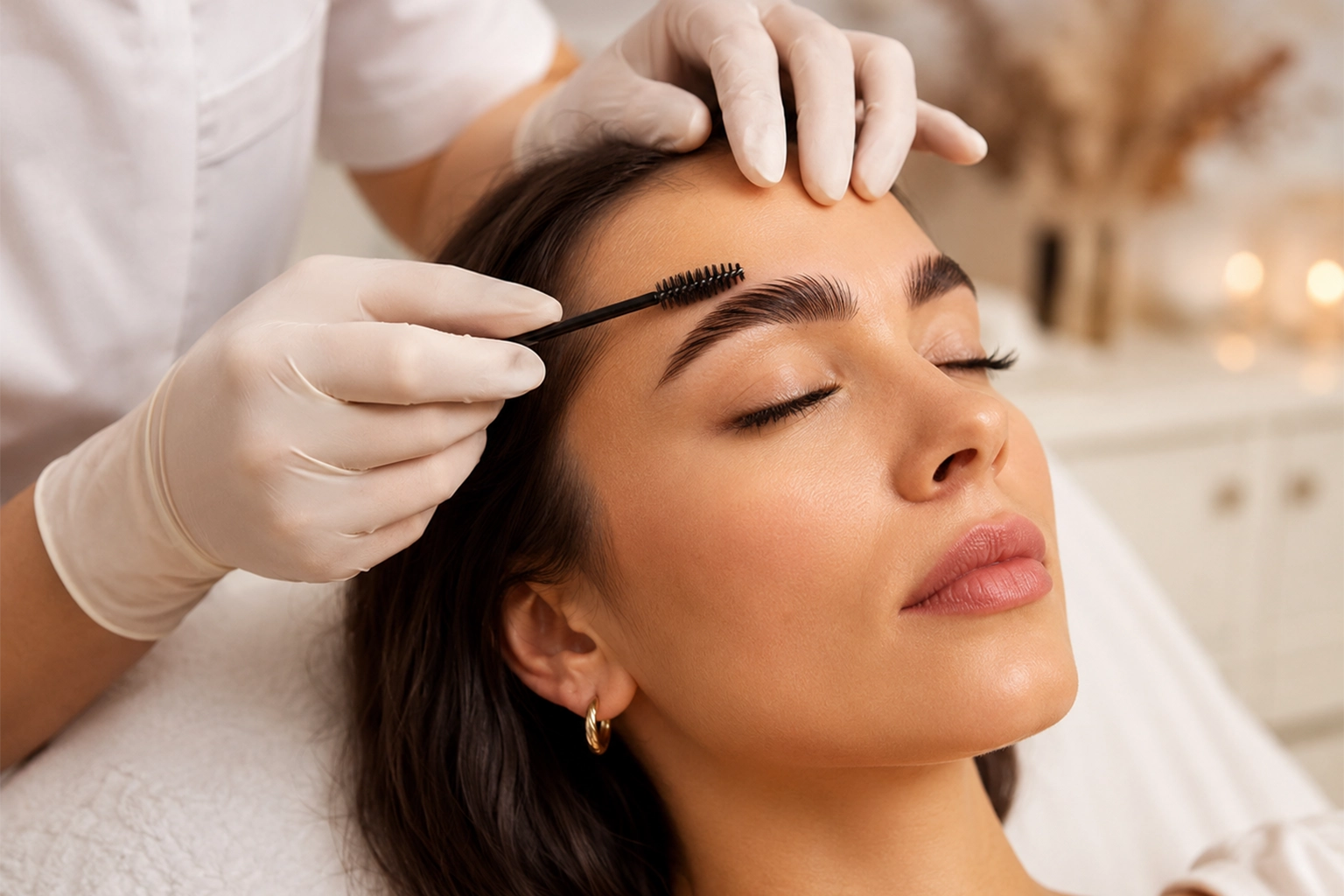 Browlifting: Die Augenbrauen einer Kundin werden in Form gebracht